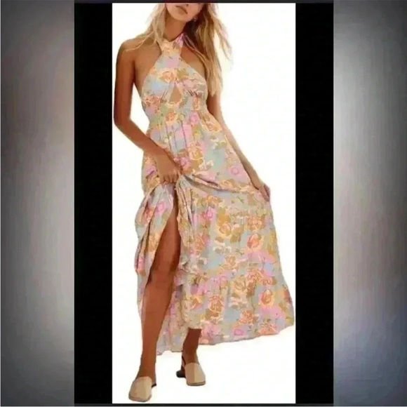 Hollow Out Halter Maxi Dress Criss Cross Boho NWT NEW Multi Sleeveless ZESICA - Picture 3 of 7